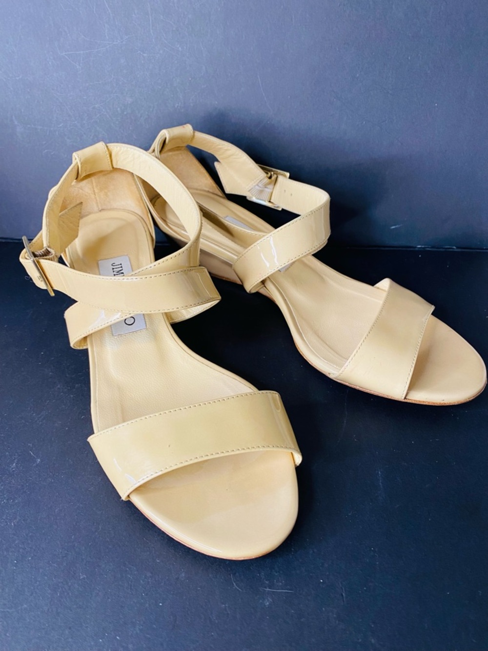 Jimmy Choo Tan Patent Leather Strappy Heels
